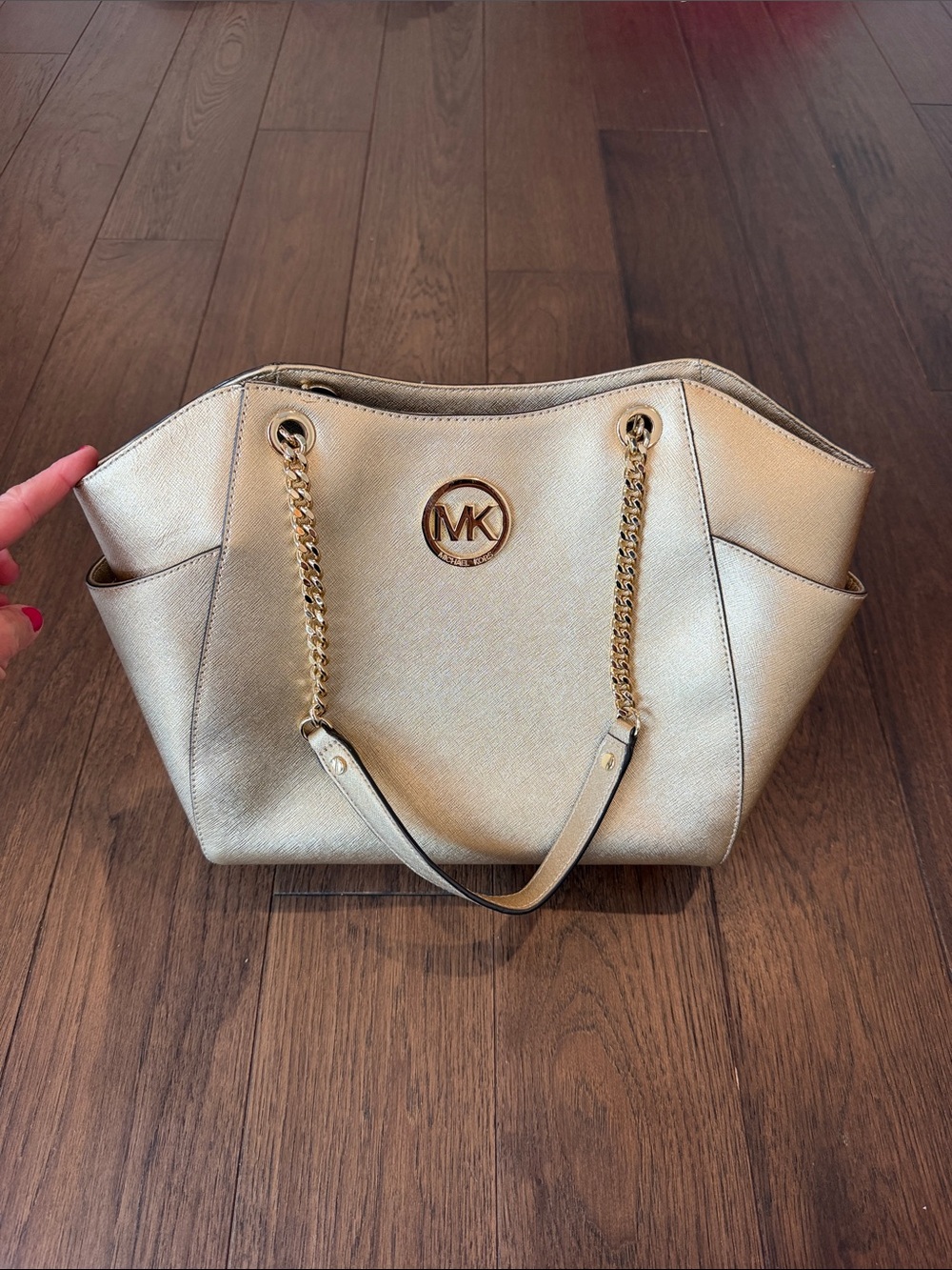 Michael Kors Saffiano Metallic Gold Chain-Handle Tote - C74-007